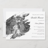 ブラシモダンストローフォトブライダルシャワー | ヘビーホワイト 招待状 (正面)