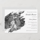 ブラシモダンストローフォトブライダルシャワー | ヘビーホワイト 招待状 (正面/裏面)