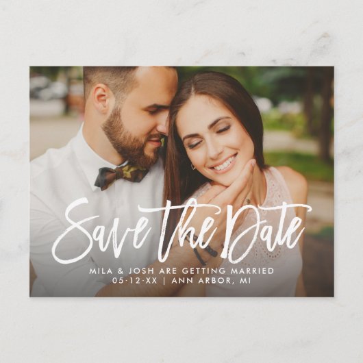 ブラシモダンド付きス結婚クリプトの写真日付の保存 案内ポストカード (正面)