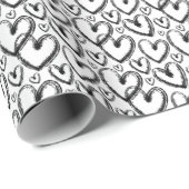 ブラシモダンハート白黒パターン ラッピングペーパー (ロールコーナー)
