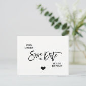 ブラシモダンホワイトブラックウェディング日付を保存 案内ポストカード (スタンド正面)