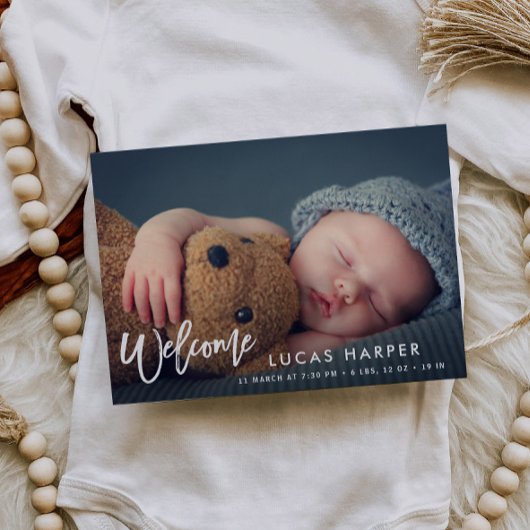 ブラシモダンレタリングベビーの誕生発表 ポストカード