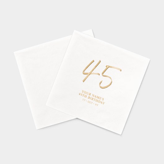 ブラシモダンレタリング45th誕生日パーティー 箔ナプキン (裏面)