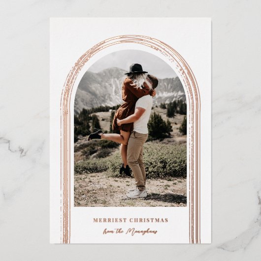 ブラシモダン付きアーチフレーム写真クリスマス 箔シーズンカード (正面)