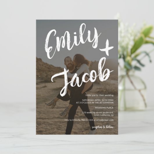 ブラシモダン名2枚の写真qrコー結婚ド 招待状 (スタンド正面)