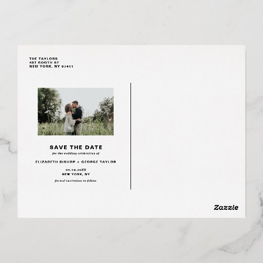 ブラシモダン手書き写真日付の保存 箔招待状ポストカード (裏面)