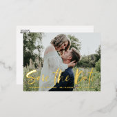 ブラシモダン手書き写真日付の保存 箔招待状ポストカード (正面/裏面)