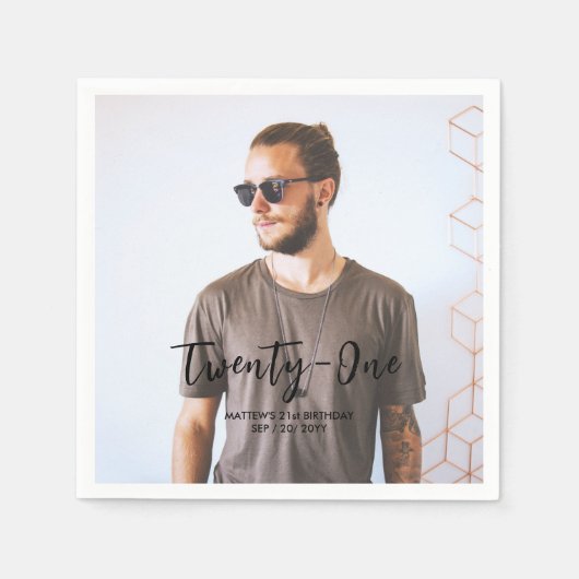 ブラシレタリングカスタムフォトバースデーパーティー紙 スタンダードカクテルナプキン (正面)