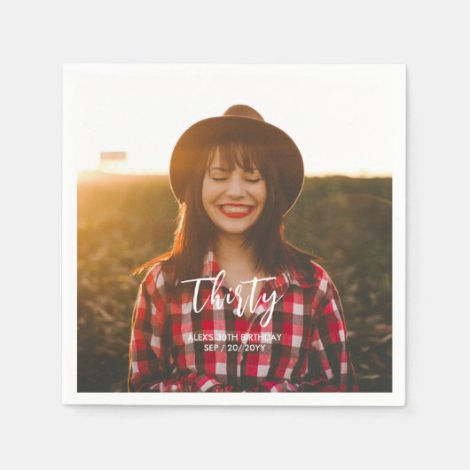 ブラシレタリングカスタムフォトバースデーパーティー紙 スタンダードカクテルナプキン (正面)