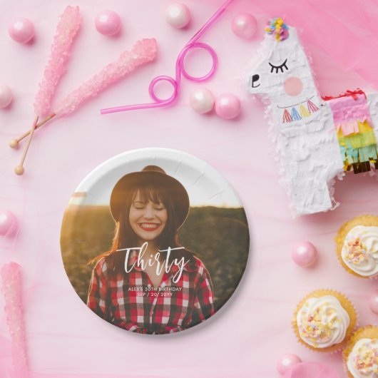 ブラシレタリングカスタムフォトバースデーパーティー ペーパープレート (パーティー)