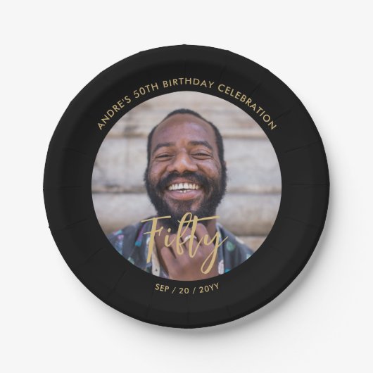 ブラシレタリングカスタム写真第50回バースデーパーティー ペーパープレート (正面)
