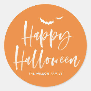 ブラシレタリングハッピーハローウィン オレンジありがとう ラウンドシール