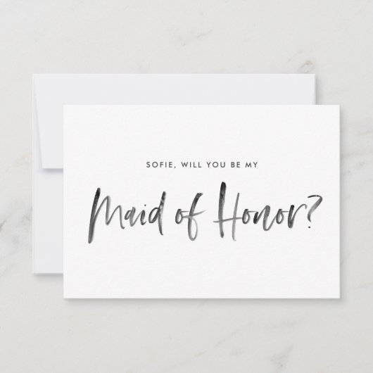 ブラシレタリングピンク私のメイド・オブ・オーナー(花嫁付き添い人) 招待状 (正面)
