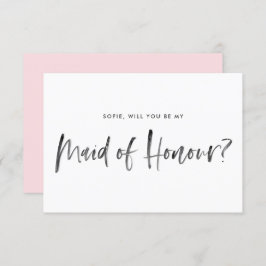 ブラシレタリングピンク あなたは私のメイドオブオナーになりますか 招待状