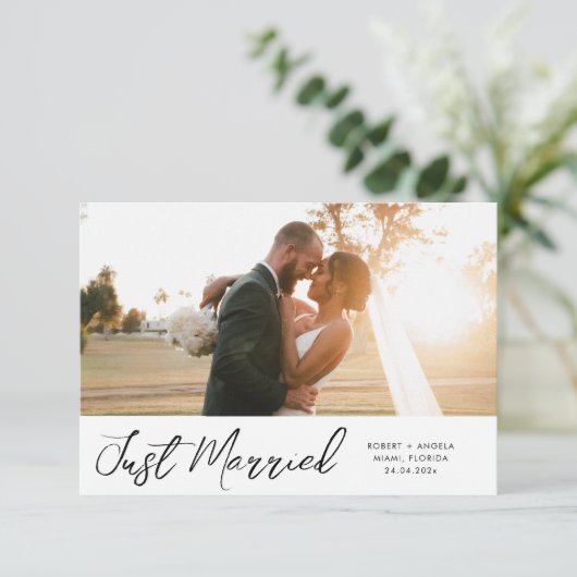 ブラシレタリング結婚たった今結婚しました発表 サンキューカード (スタンド正面)