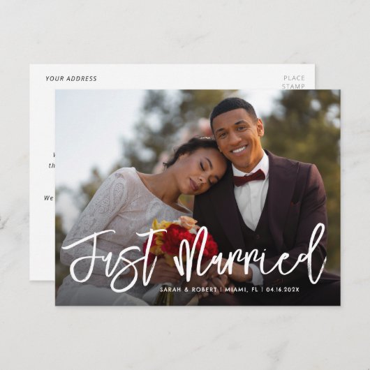 ブラシレタリング結婚たった今結婚しました発表 ポストカード (正面/裏面)