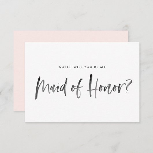 ブラシレタリング赤面が私のメイド・オブ・オーナー(花嫁付き添い人) 招待状 (正面/裏面)