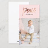 ブラシ仕上げのピース ローズゴールド ホリデー フォト カード (正面/裏面)