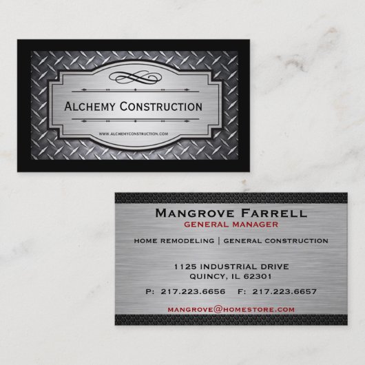 ブラシ仕上げのメタルとダイヤモンドの格子付き名刺 名刺 (正面/裏面)