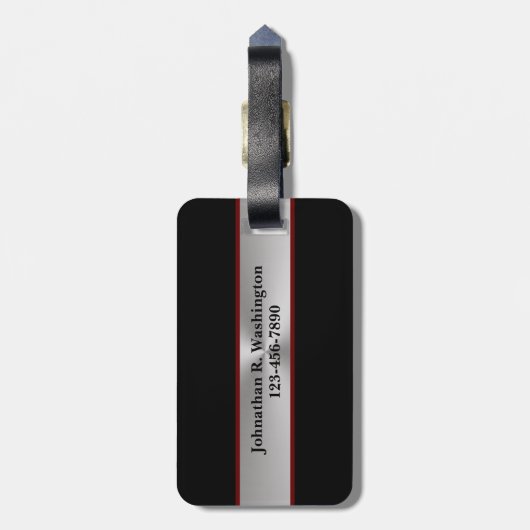 ブラシ仕上げのメタルルルック&ブラックモノグラムの ラゲッジタグ (裏面縦)