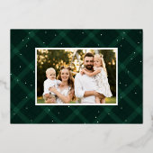 ブラシ仕上げの緑のチェック柄 3枚の写真 箔シーズンカード (裏面)