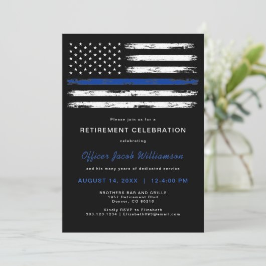 ブラシ仕上げの薄い青い線の警察署の退職 招待状 (スタンド正面)