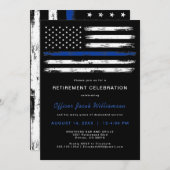 ブラシ仕上げの薄い青い線の警察署の退職 招待状 (正面/裏面)