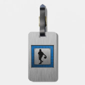 ブラシ仕上げアルミニウムのルックバスケットボール選手 ラゲッジタグ (裏面縦)