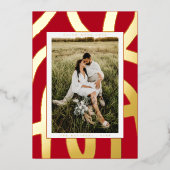 ブラシ仕上げインク抽象芸術フォトレッドおよび金ゴールド 箔シーズンカード (正面)