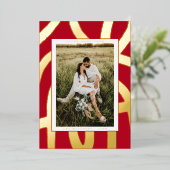 ブラシ仕上げインク抽象芸術フォトレッドおよび金ゴールド 箔シーズンカード (立ち正面)