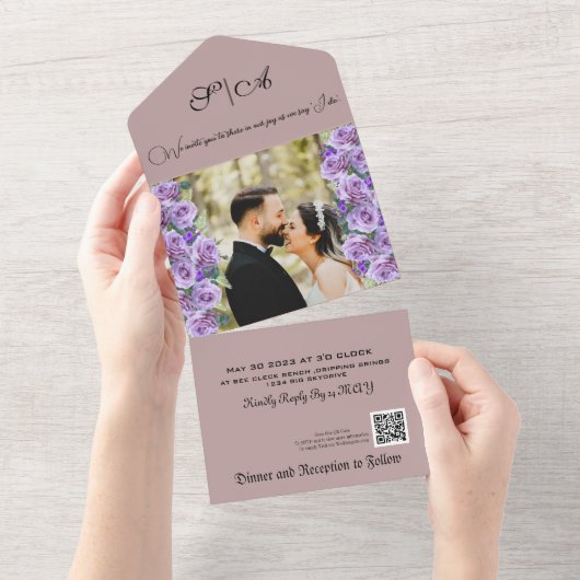 ブラシ仕上げオーバーレイフローラすべて1つの招待状 オールインワン招待状 (貼ってはがせる)