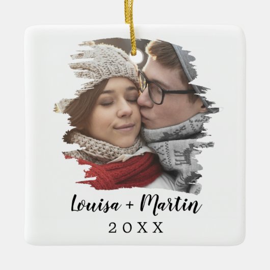 ブラシ仕上げカップルキープサケ写真 セラミックオーナメント (正面)