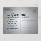 ブラシ仕上げグレー&ネイビー卒業写真デートを保存 ポストカード (裏面)