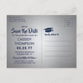 ブラシ仕上げグレー&ネイビー卒業写真デートを保存 ポストカード (裏面)