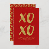 ブラシ仕上げゴールドフォイルXOXOクラスルームのバレンタインカード 招待状 (正面/裏面)