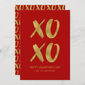 ブラシ仕上げゴールドフォイルXOXOバレンタインカード シーズンカード (正面/裏面)