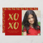 ブラシ仕上げゴールドフォイルXOXOバレンタインフォトカード シーズンカード (正面/裏面)