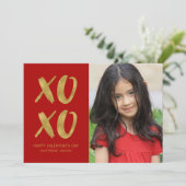 ブラシ仕上げゴールドフォイルXOXOバレンタインフォトカード シーズンカード (スタンド正面)