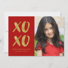 ブラシ仕上げゴールドフォイルXOXOバレンタインフォトカード シーズンカード