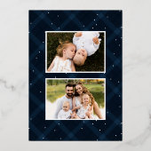 ブラシ仕上げネイビープレイドメリークリスマス3写真 箔シーズンカード (裏面)