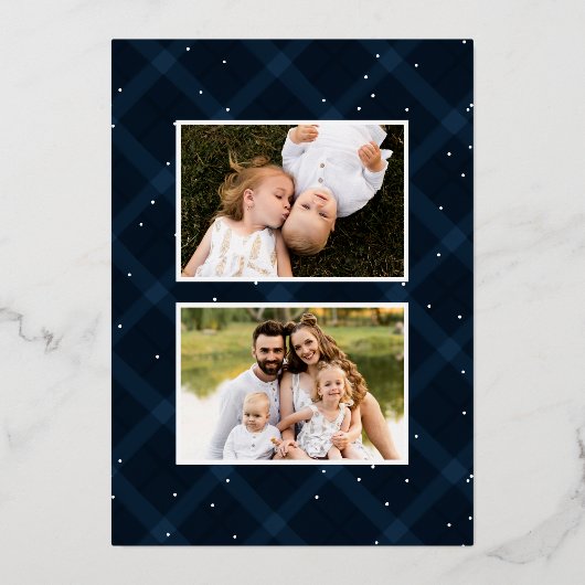 ブラシ仕上げネイビープレイドメリークリスマス3写真 箔シーズンカード (裏面)