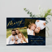 ブラシ仕上げネイビーPlaid 3写真 箔シーズンカード (立ち正面)