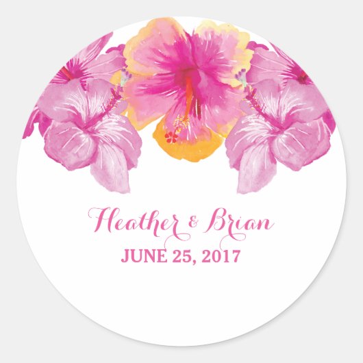 ブラシ仕上げハイビスカスフローラ結婚式用シール ラウンドシール (正面)