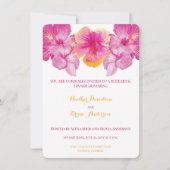 ブラシ仕上げハイビスカス結婚フローラのリハーサルディナー 招待状 (正面)