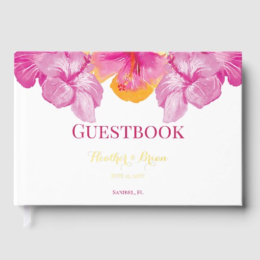 ブラシ仕上げハイビスカス結婚フローラ ゲストブック (正面)