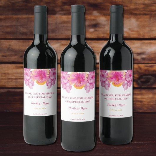 ブラシ仕上げハイビスカス結婚フローラ ワインラベル