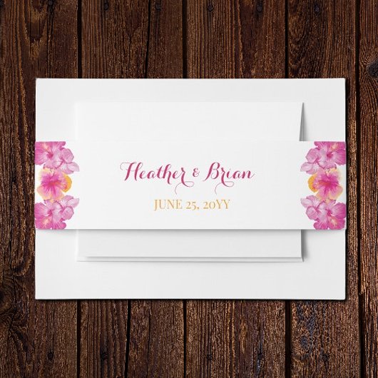 ブラシ仕上げハイビスカス結婚フローラ 招待状ベリーバンド