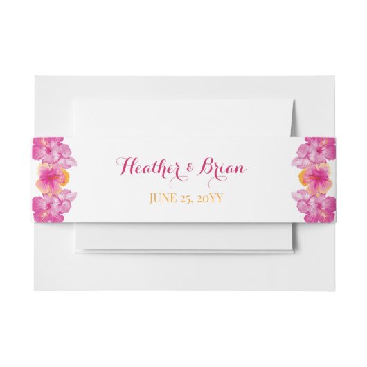 ブラシ仕上げハイビスカス結婚フローラ 招待状ベリーバンド (正面例)