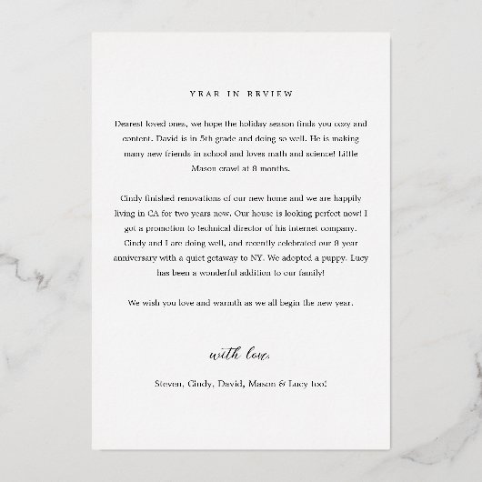 ブラシ仕上げフレームメリークリスマス年レビュー写真 箔シーズンカード (裏面)