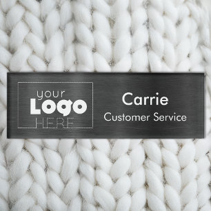 ブラシ仕上げブラックカスタムガンメタルのロゴスタッフ名タグ 名札